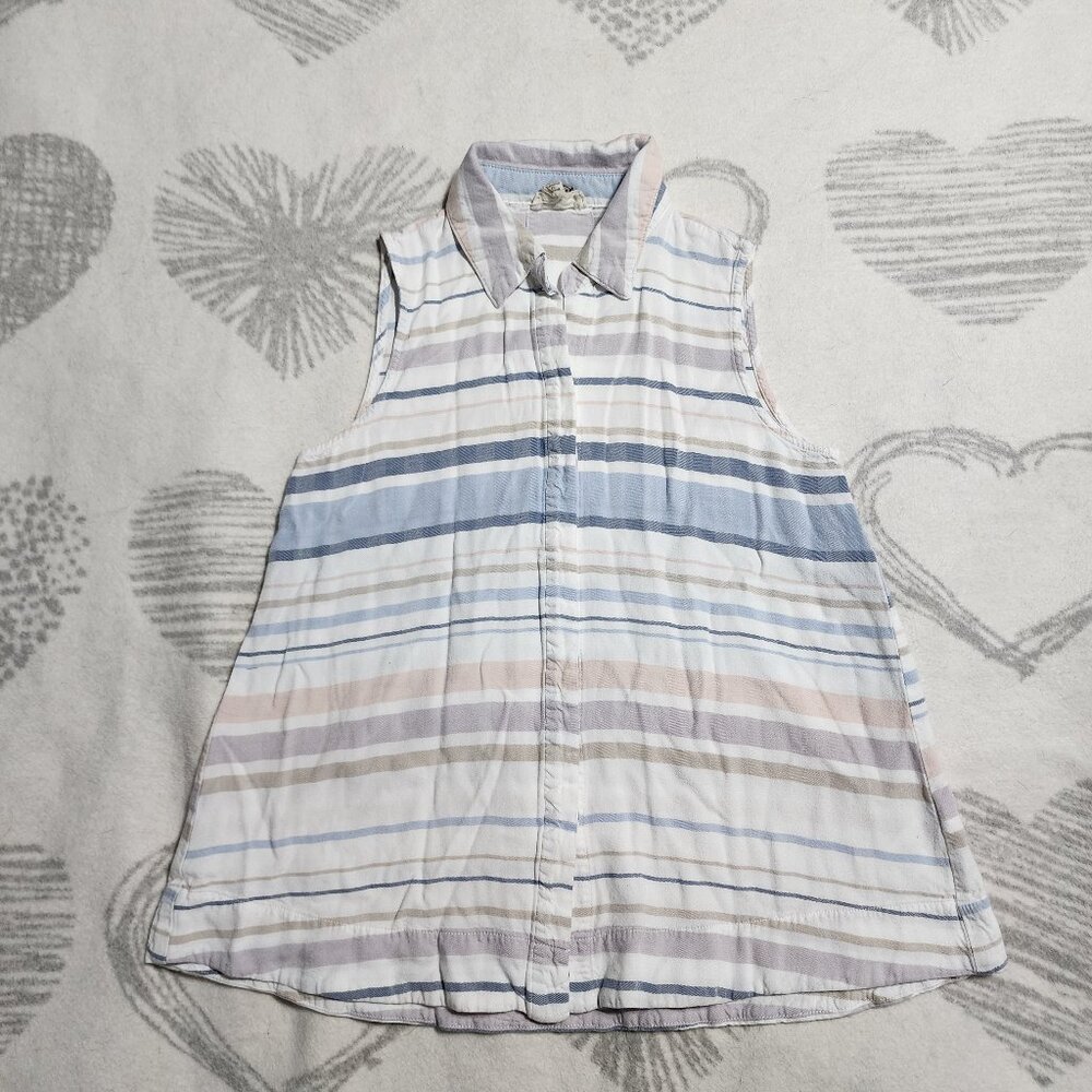 Cupio Multi Striped Sleeveless Button‎ Blouse Blue Pastel Sz S